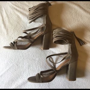 Charlotte Russe Gray Suede Strappy Chunky Heel
